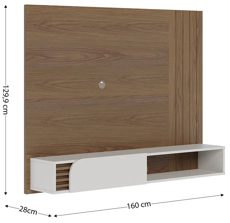 Painel TV 55 Pol 160cm Bancada Suspensa Ripado Hanno C04 - D'Rossi - Amendoa e Off White Matte