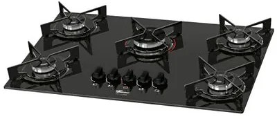Fogão Cooktop Fischer 5Q Fit Line Gás Mesa Vidro