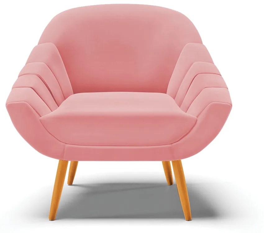 Poltrona Giovana Suede Rosê Pés Palito Castanho - Indo Decorar