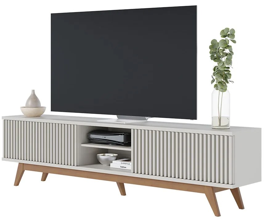 Rack para Sala Bancada de TV 75 Pol 218cm Pollyana C04 - D'Rossi - Off White Matte