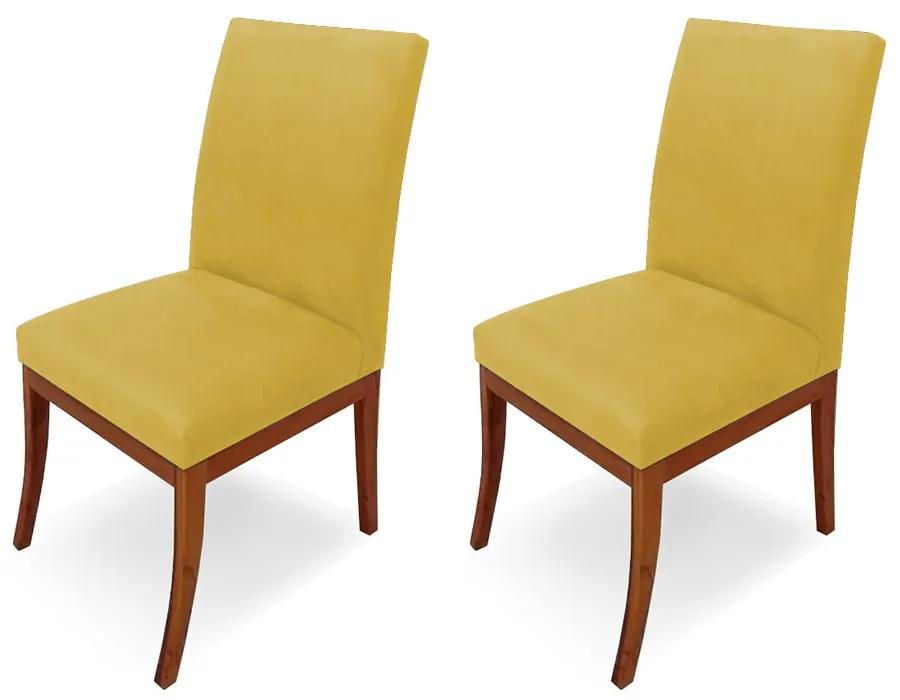 Conjunto 2 Cadeiras Raquel para Sala de Jantar Base de Eucalipto Suede Amarelo