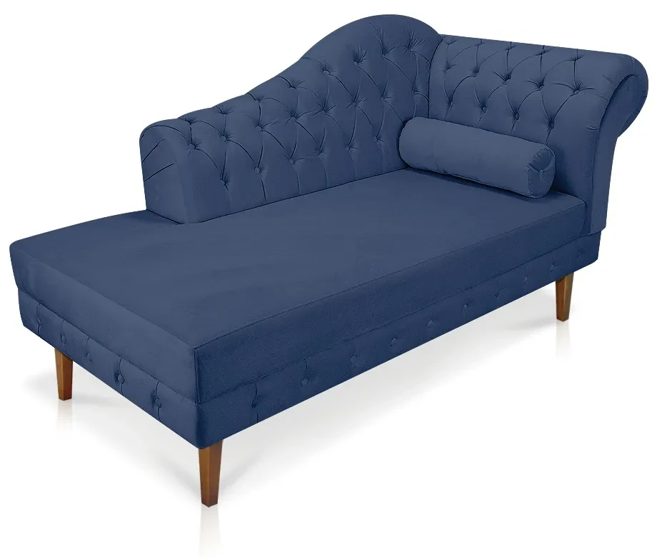 Divã Recamier Capitonê Mônaco 165 cm Suede Azul Marinho Pés Chanfrado - D'Rossi