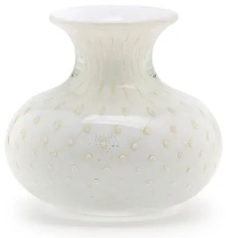 Vaso Mini Baixo Tela Branco com Ouro Murano Cristais Cadoro