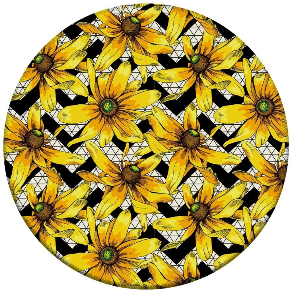 Tapete Love Decor Redondo Wevans Multi Girassol Amarelo 84cm