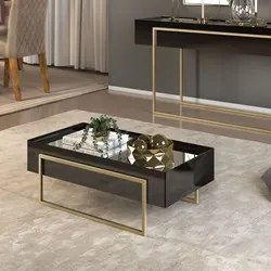 Mesa de Centro Espelhada para Sala de Estar Suri Preto Gloss - DJ Móve