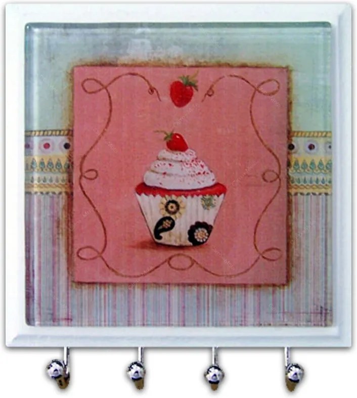 Porta-Chaves - 4 Ganchos - Cupcake em Vidro - 11x11 cm