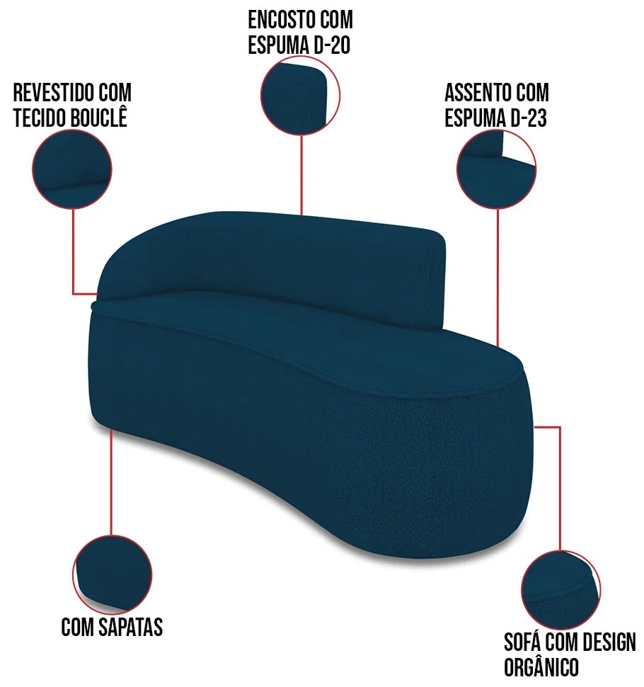 Sofá 2 Lugares Orgânico 140cm Morgan e 2 Poltronas Lua Bouclê Azul D03 - D'Rossi