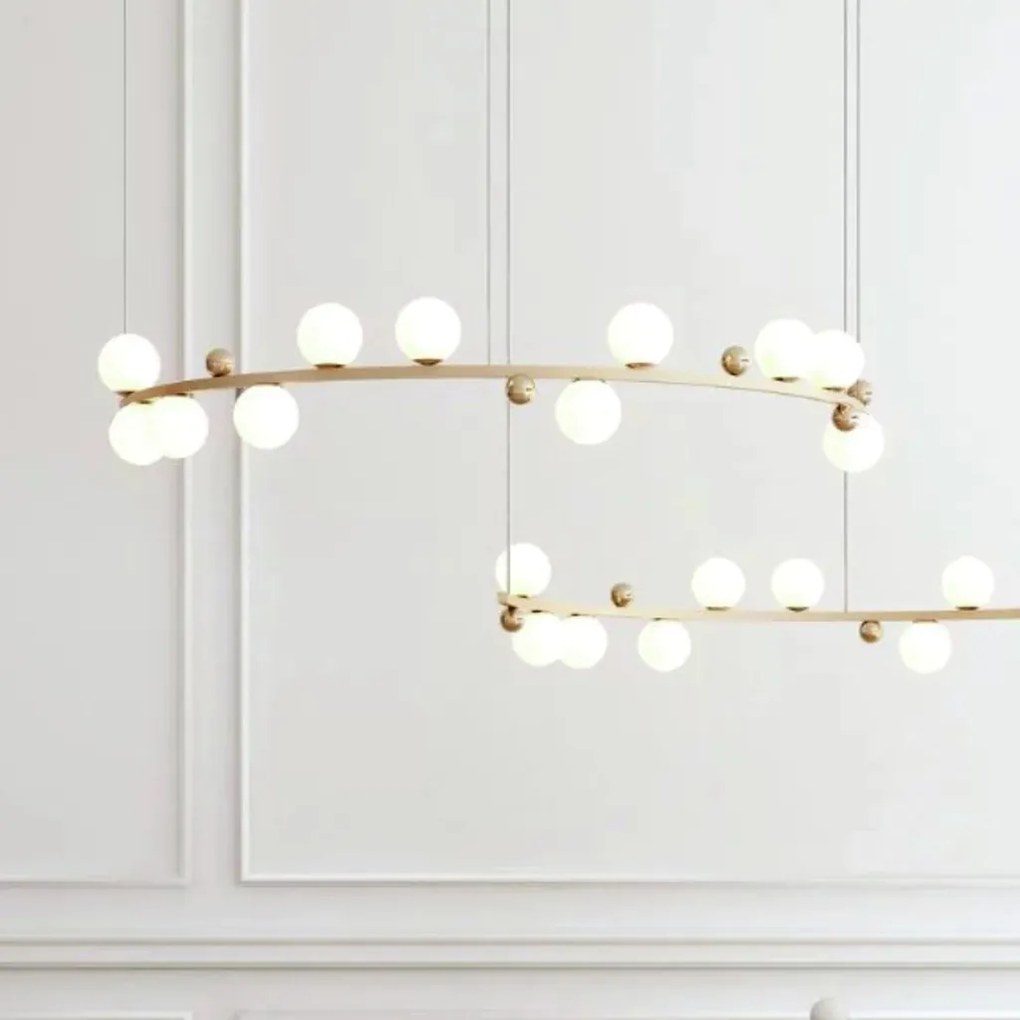 Pendente Aliança Metá 24X130X65Cm Globo 10Cm 11Xg9 - Usina 90000/11 (BT / CB-P - Branco Texturizado / Cobre Brilho Polido, Branco (Fosco))