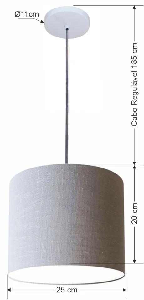 Luminária Pendente Vivare Free Lux Md-4107 Cúpula em Tecido - Rustico-Cinza - Canopla branca e fio transparente