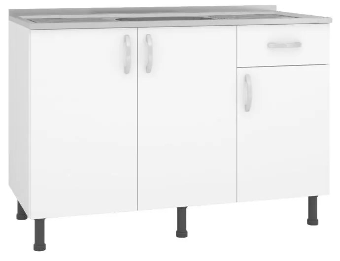 Balcão Viena Cozinha Para Pia 120cm 3 Portas 1 Gaveta Branco