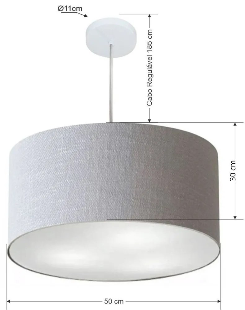 Lustre Pendente Cilíndrico Vivare Md-4213 Cúpula em Tecido 50x30cm - Bivolt