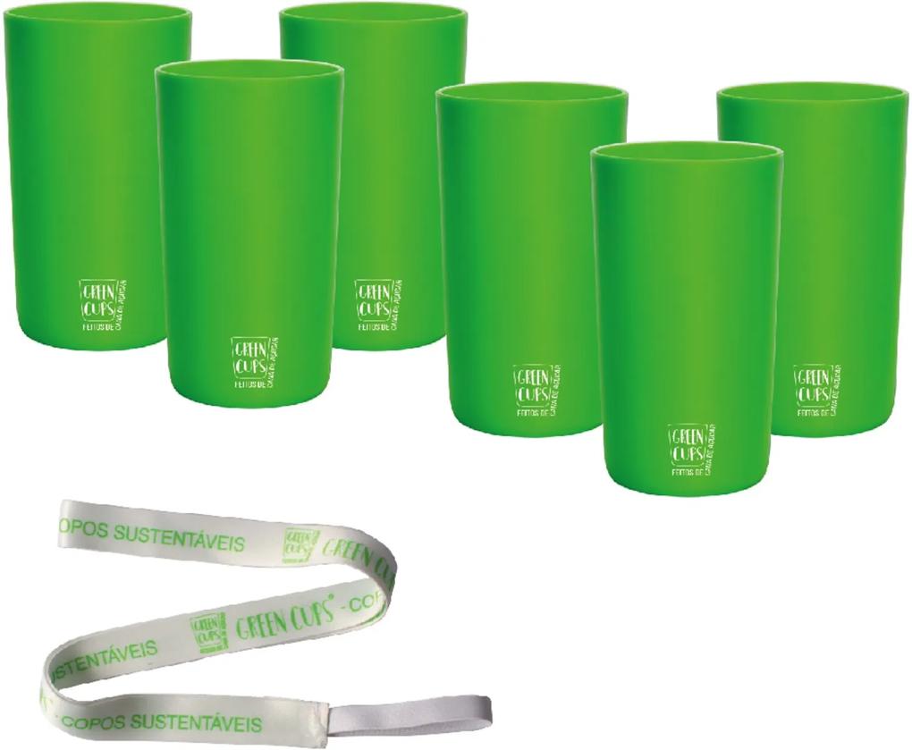 6 Copos Eco Verde com Cordão Green Cups 280 ml