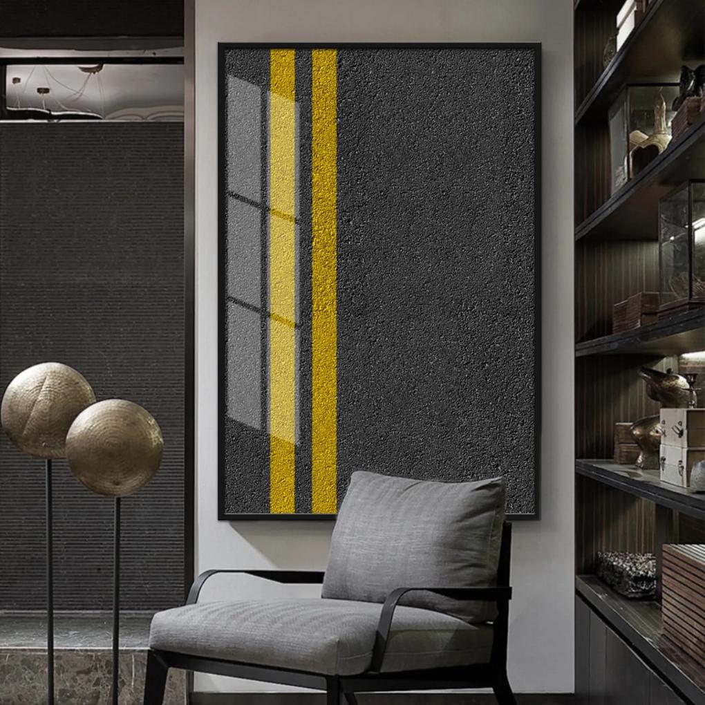 Quadro 150x100cm Abstrato Asfalto Vidro Cristal e Moldura Preta Decorativo Interiores - Oppen House