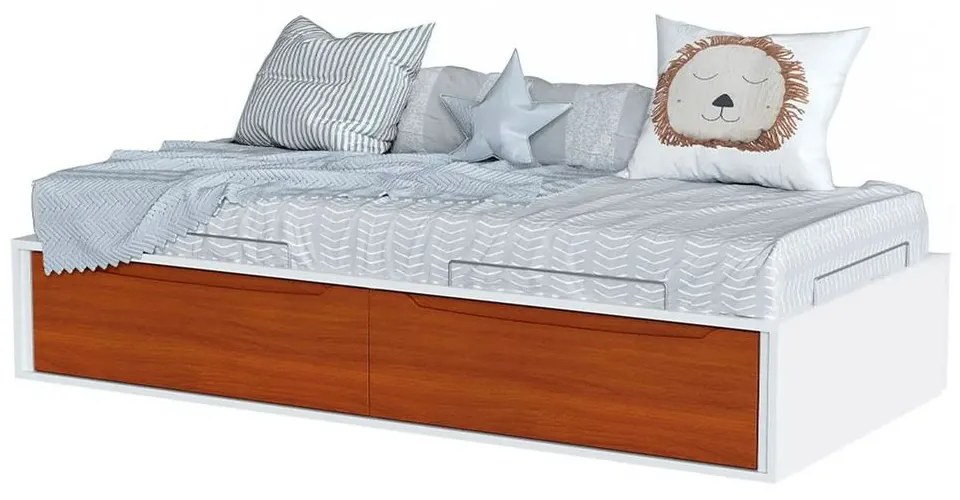 Cama Solteiro com 2 Gavetas Sambalelê - Branco e Mel