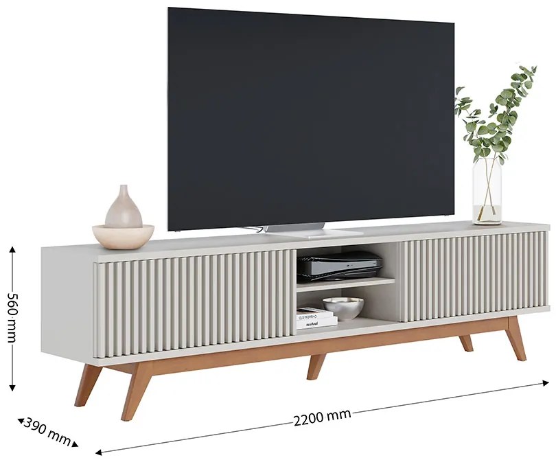Rack para Sala Bancada de TV 75 Pol 218cm Pollyana Off White Matte C04 - D'Rossi