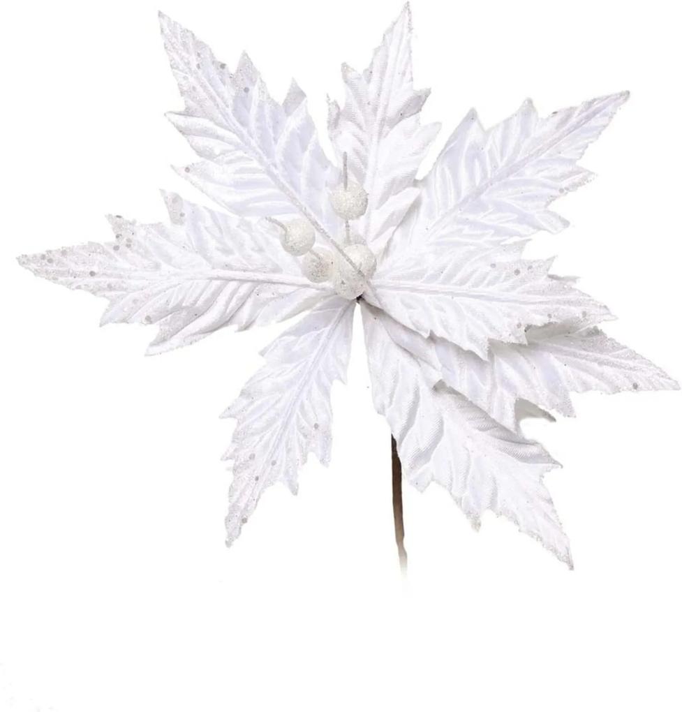 Flor artificial decoraçÁo natal com glitter 1 Unidade branco
