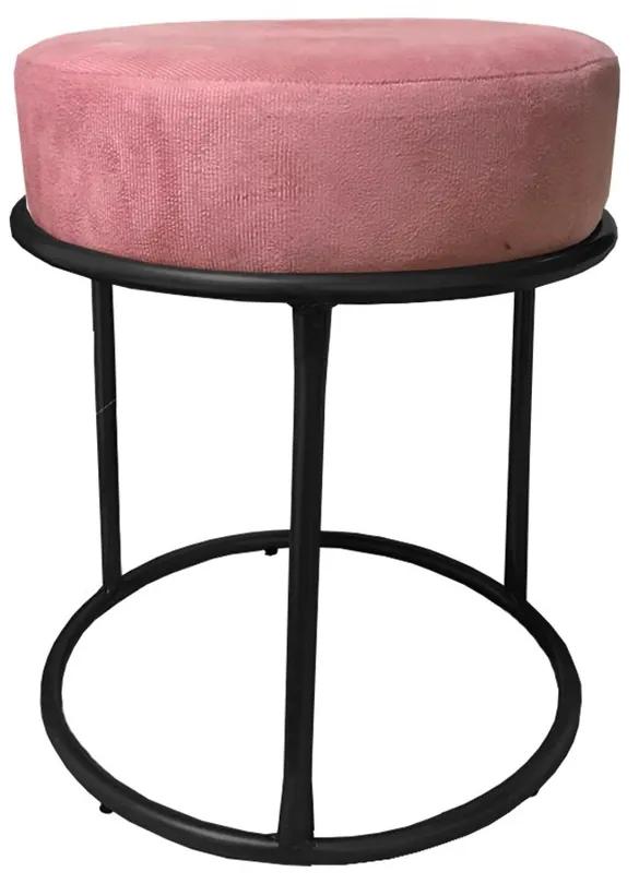 Puff Redondo Decorativo Luxe Base de Aço Preta Suede Rosê - Sheep Estofados - Rosa