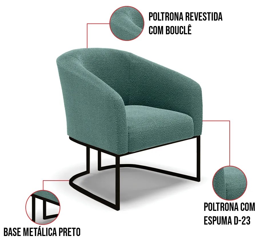 Sofá Namoradeira e 2 Poltronas Industrial Pto Stella Bouclê Verd M D03 - D'Rossi