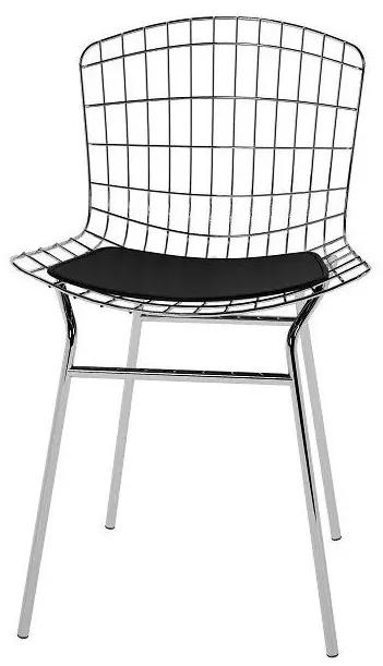 Cadeira Bertóia Aço Aramado Cromada Com Assento Preto