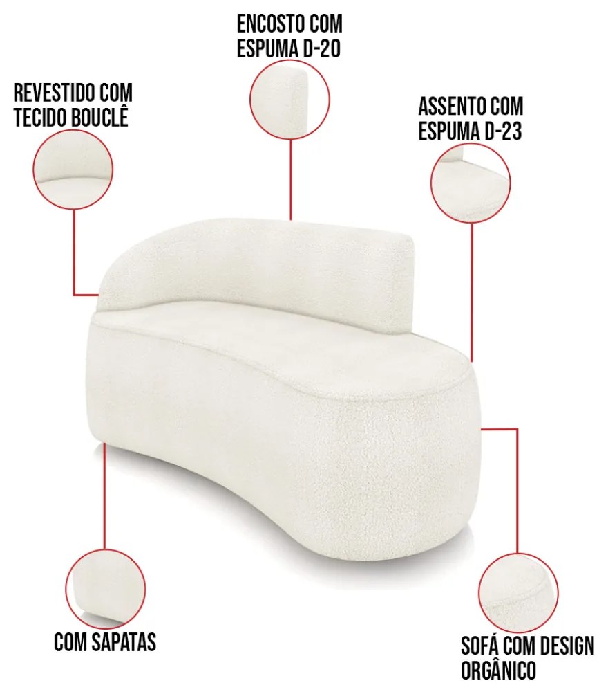 Sofá 2 Lugares Orgânico 140cm Morgan e Poltrona Lua Bouclê D03 - D'Rossi - Off White