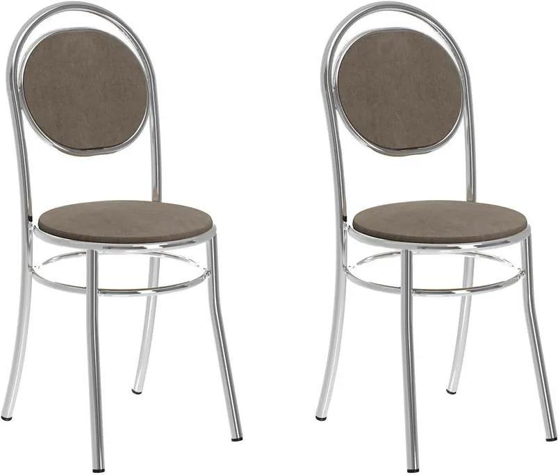 Cadeiras para Cozinha Kit 2 Cadeiras 190 Camurça Conhaque/Cromado - Carraro Móveis