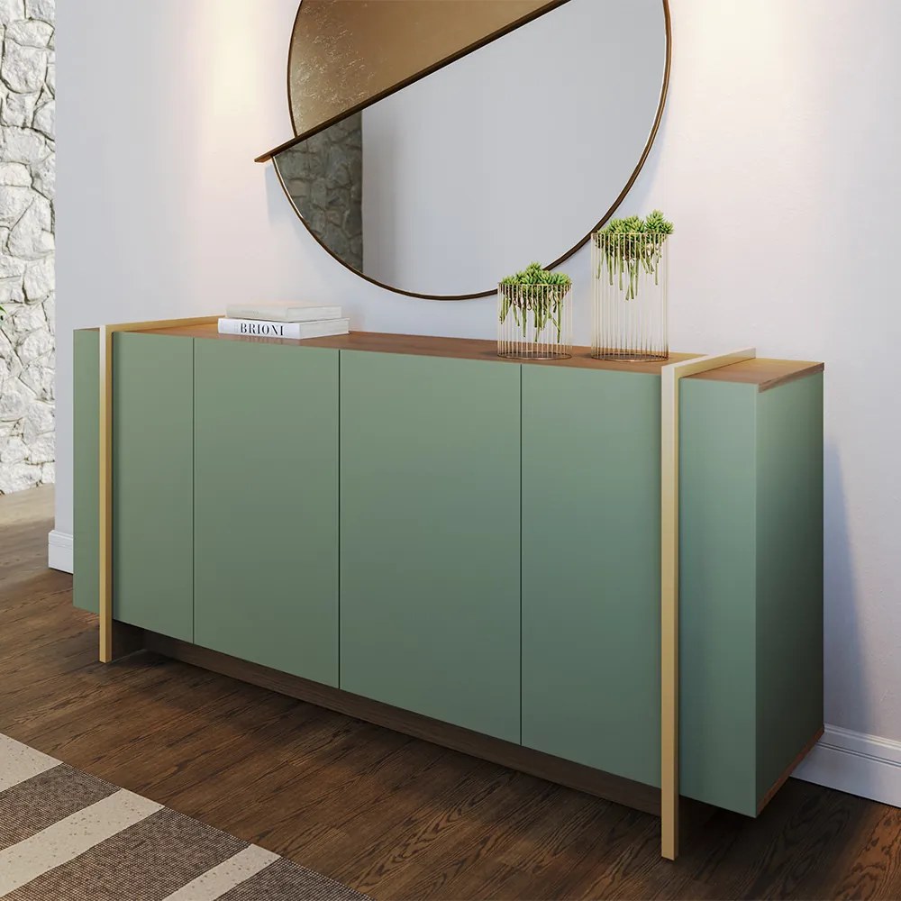Aparador Buffet 4 Portas Oliwia 160 cm Sala Jantar Verde Pistache/Amêndoa H01 - D'Rossi