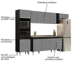 Armário de Cozinha Modulada 5 Peças CP18 Balcão com Pia Inox Preto/Cin