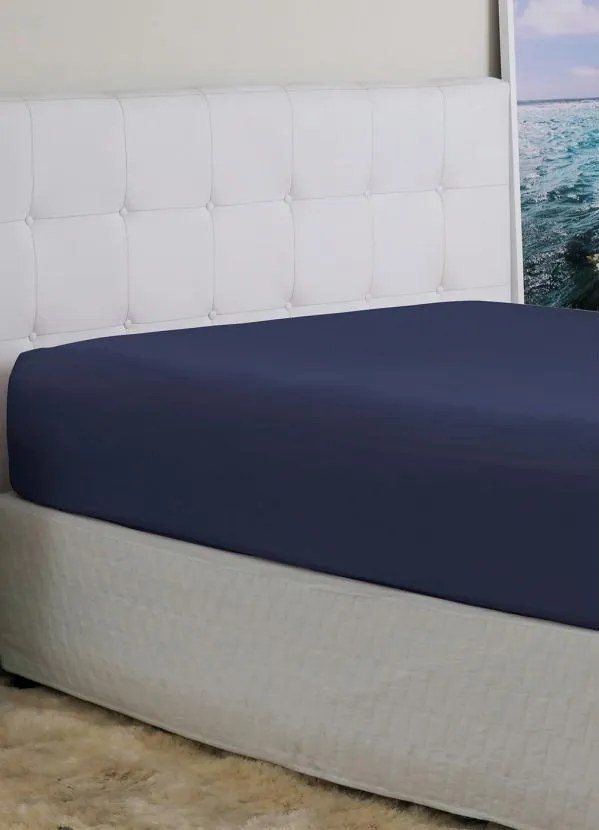 Lençol com Elástico Azul Queen 1 Peça