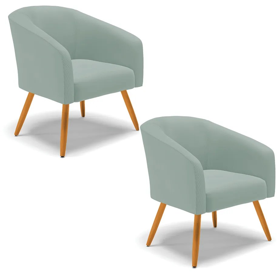 Poltrona Decorativa Pé Palito Castanho Kit 2 Stella Cotelê Int/Veludo Menta D03 - D'Rossi