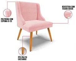 Kit 6 Cadeiras Estofadas para Sala de Jantar Pés Palito Lia Suede Rosa