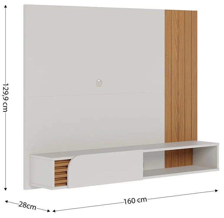 Painel TV 55 Pol 160cm Bancada Suspensa Ripado Hanno C04 - D'Rossi - Off White Matte e Freijó