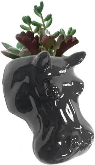 Vaso de Parede Cachepot Hipopótamo Preto Porcelana