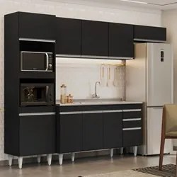 Armário de Cozinha Modulada 4 Peças CP12 Balcão com Pia Inox Preto - L