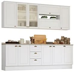 Cozinha Modulada Completa 240cm Com Portas de Vidro Americana Branco H