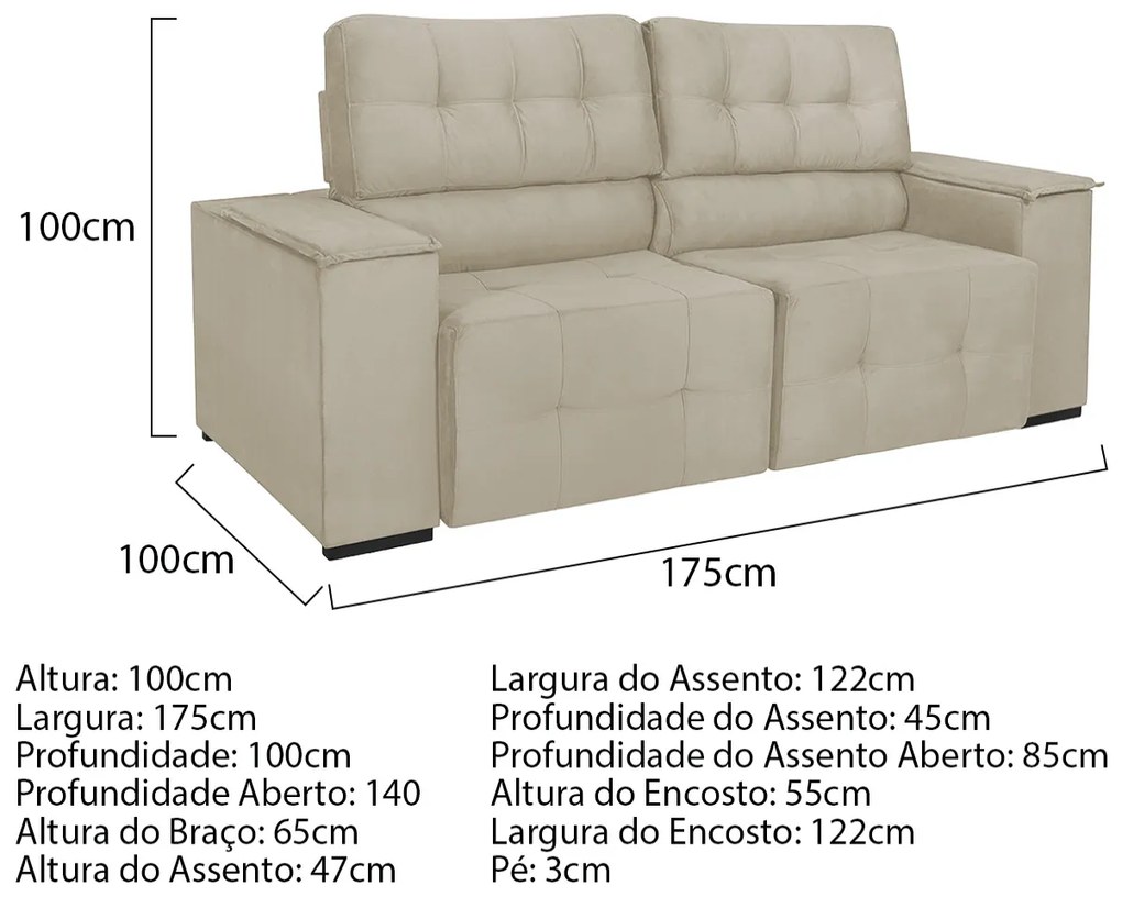 Sofá Cama Retrátil Sala Vicenza 175cm Bouclé