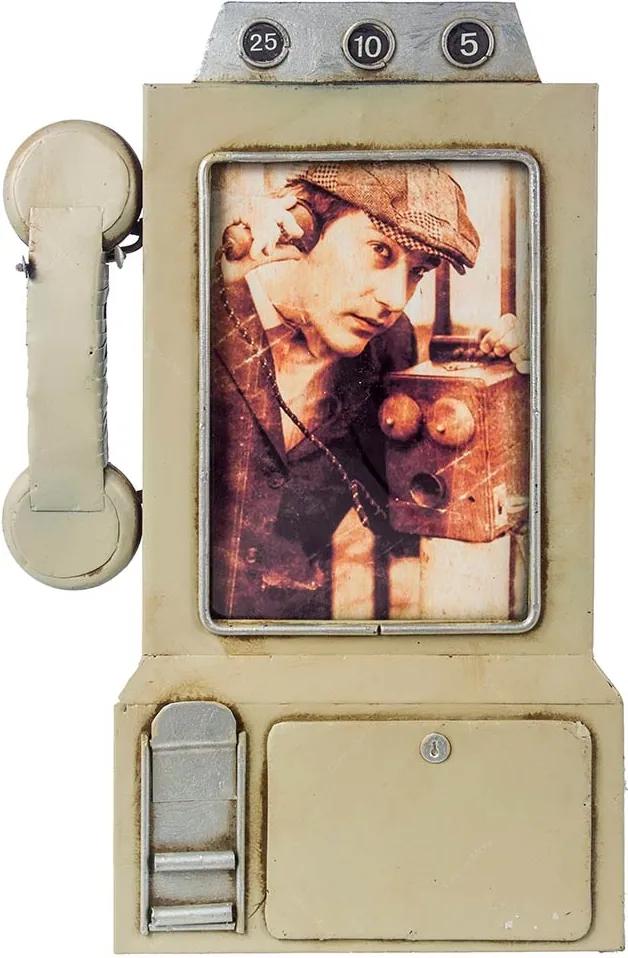 Porta-Retrato Telefone Bege Oldway em Metal - 32x31 cm