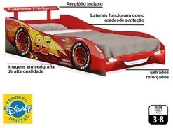 Cama Infantil com Aerofólio 100%MDF Relâmpago McQueen Star P13 Vermelh