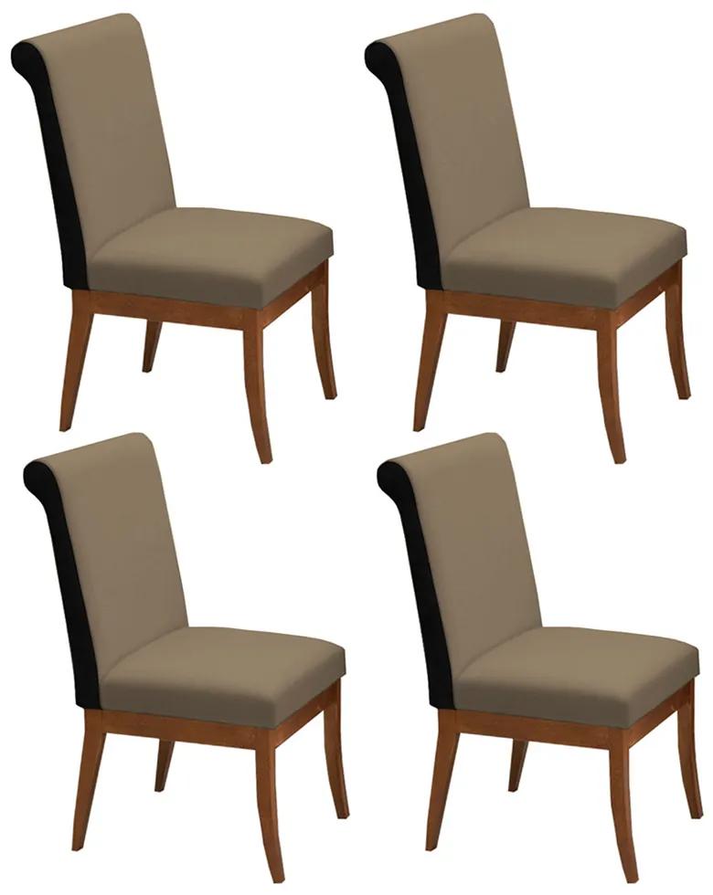 Conjunto 4 Cadeiras Larissa Aveludado Nude + Couríssimo Preto