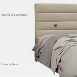 Cabeceira Casal King 195cm Greta Suede Liso Bege Z51 - Mpozenato