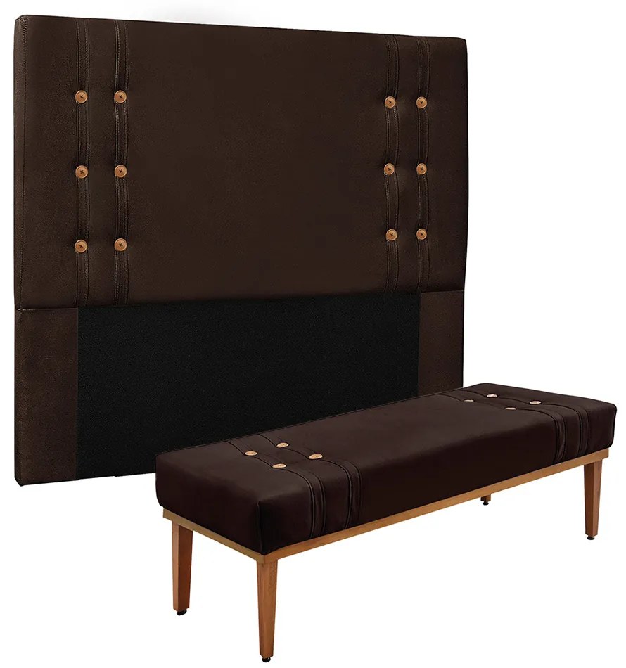 Cabeceira Cama Box Solteiro 90cm e Recamier Gênova Suede S04 - D'Rossi - Café