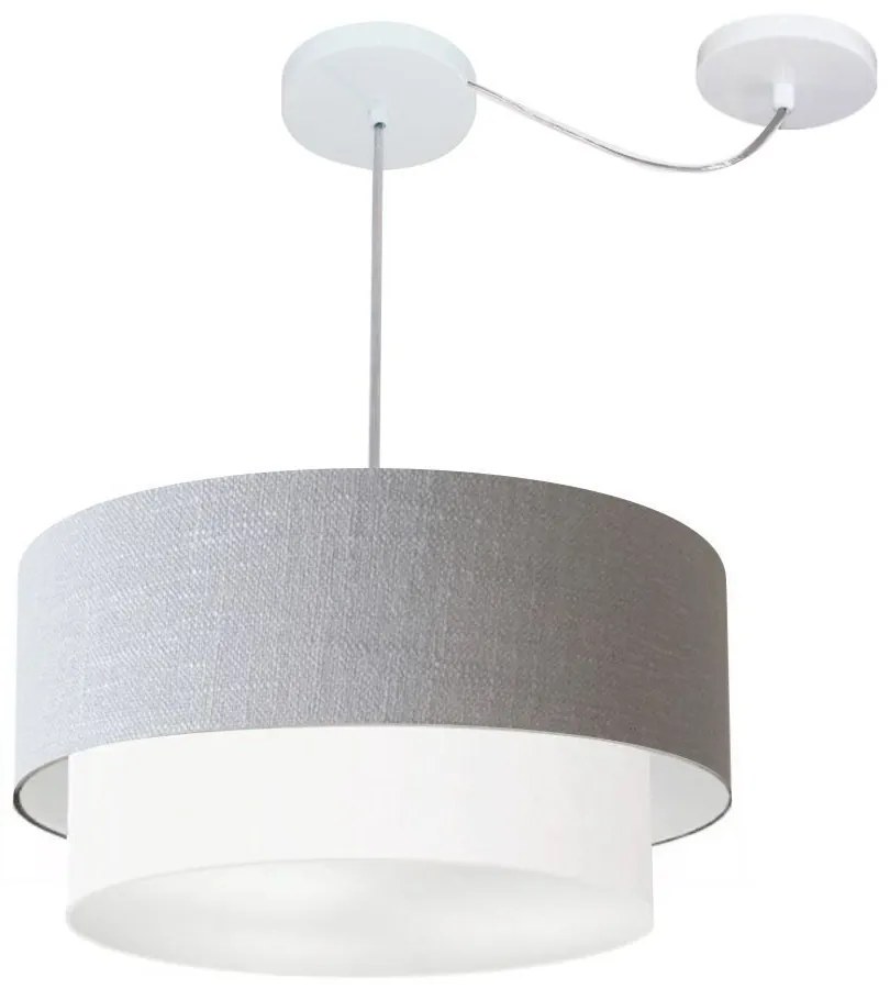 Lustre Pendente Cilíndrico Com Desvio Rustico Cinza e Branco MJ-4366 Para Mesa de Jantar e Estar