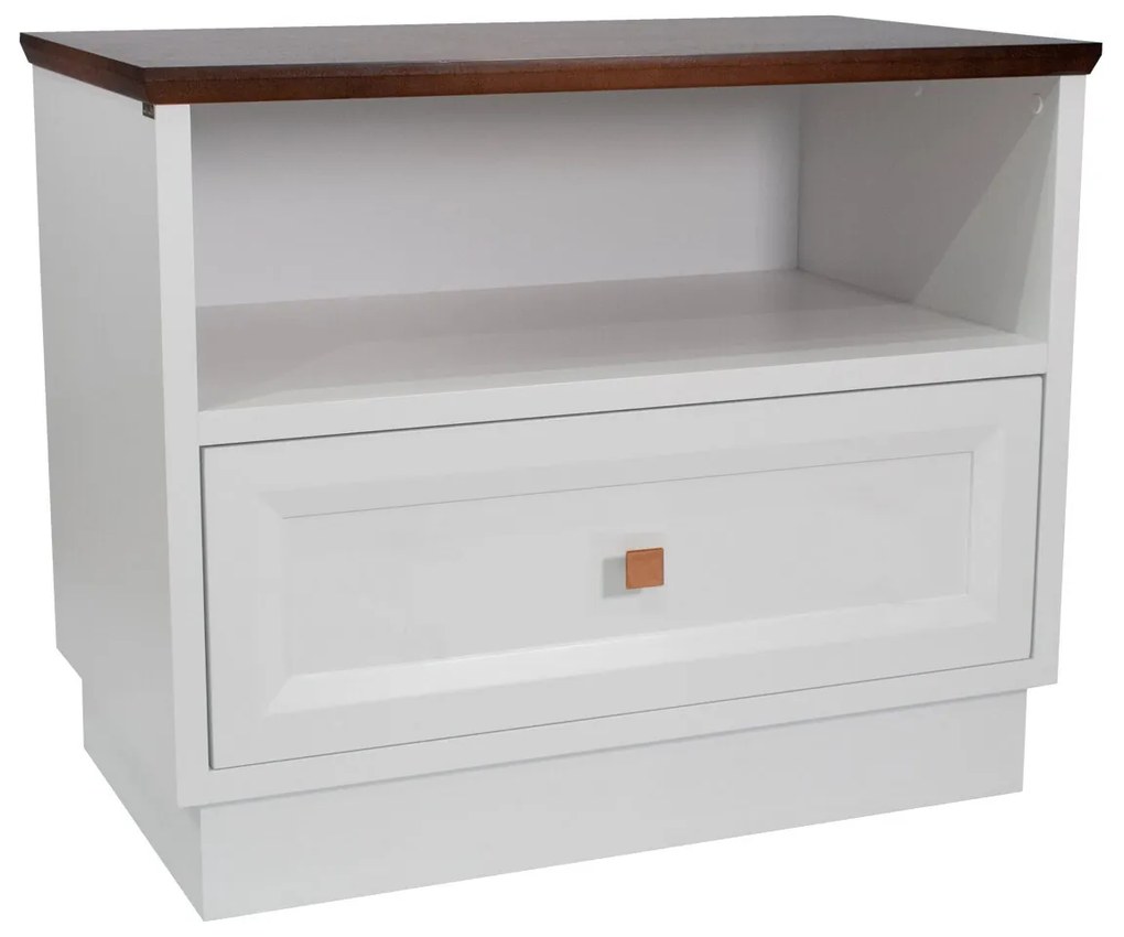 Mesa de Cabeceira com Nicho Louvre - Branco com Tampo Vintage  Kleiner