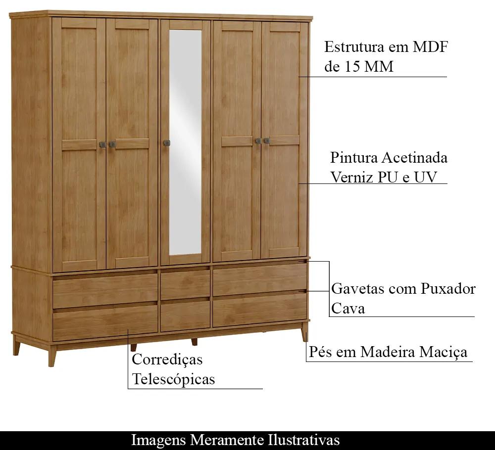 GuardaRoupa Decorativo Every Madeira Bipartido 5 Portas com Espelho Freijó G74 - Gran Belo