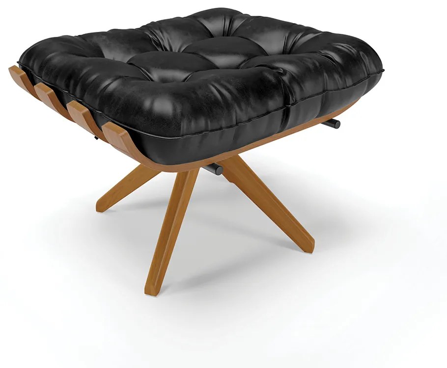 Poltrona com Puff Giratório Costela Sintético PU Base de Madeira MA30 M11 - D'Rossi - Preto