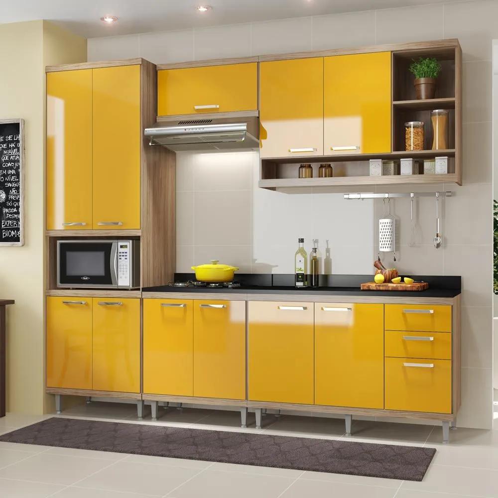 Cozinha Compacta 11 Portas Sicília Com Tampo 5809 Amarelo/Argila - Multimóveis