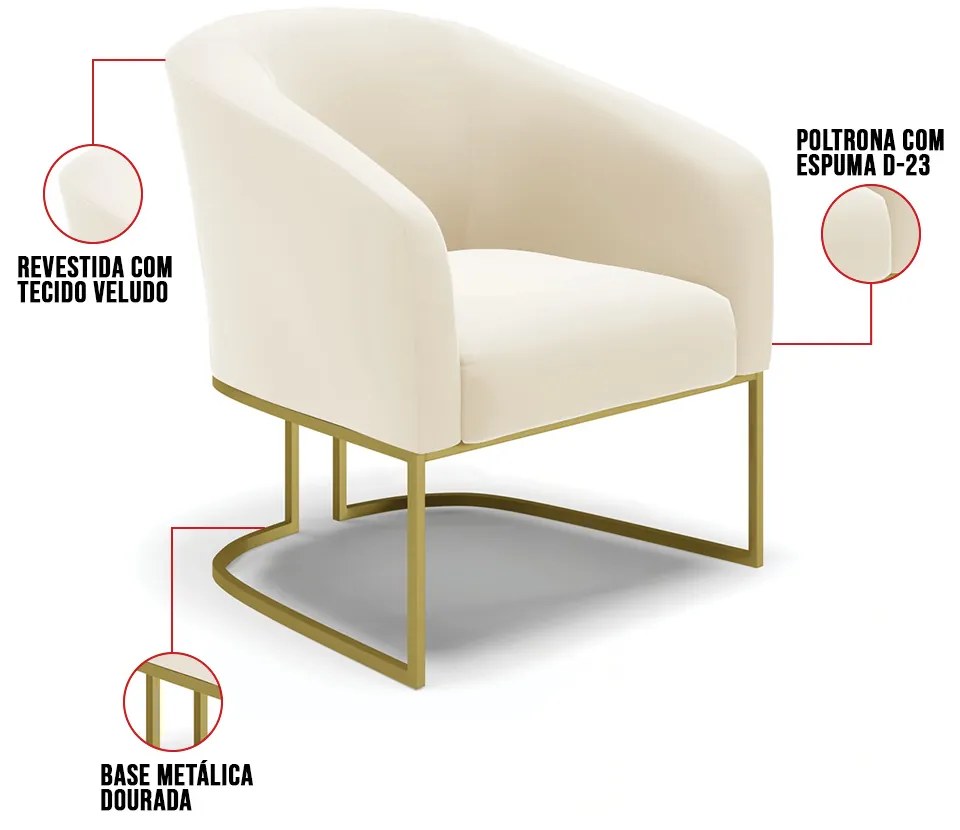 Cadeira Sala de Jantar Base Industrial Dourado Stella Veludo D03 - D'Rossi - Bege