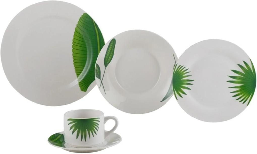 Aparelho de Jantar 20 Peças para Chá em Porcelana Verde Leaves 2136 Lyor Classic