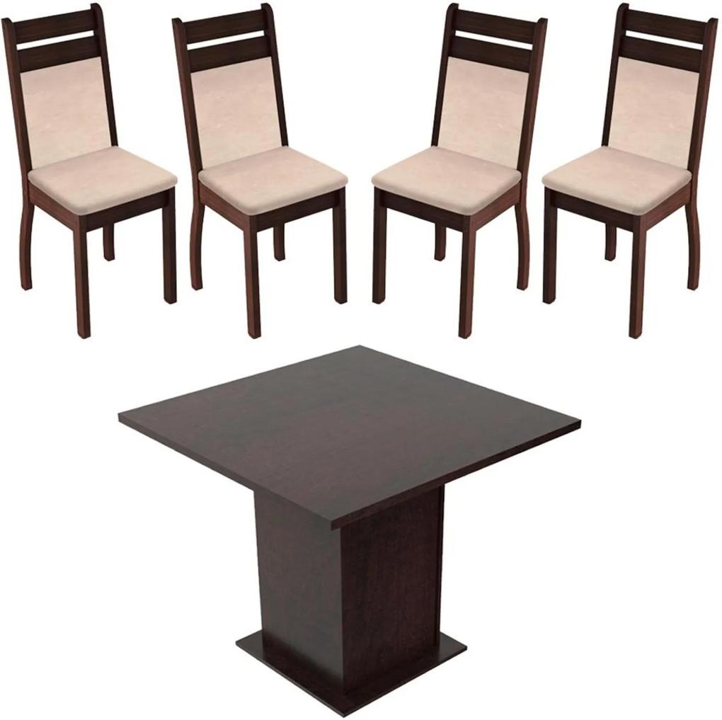 Sala de Jantar Madesa Mesa Tampo de Madeira com 4 Cadeiras Marrom