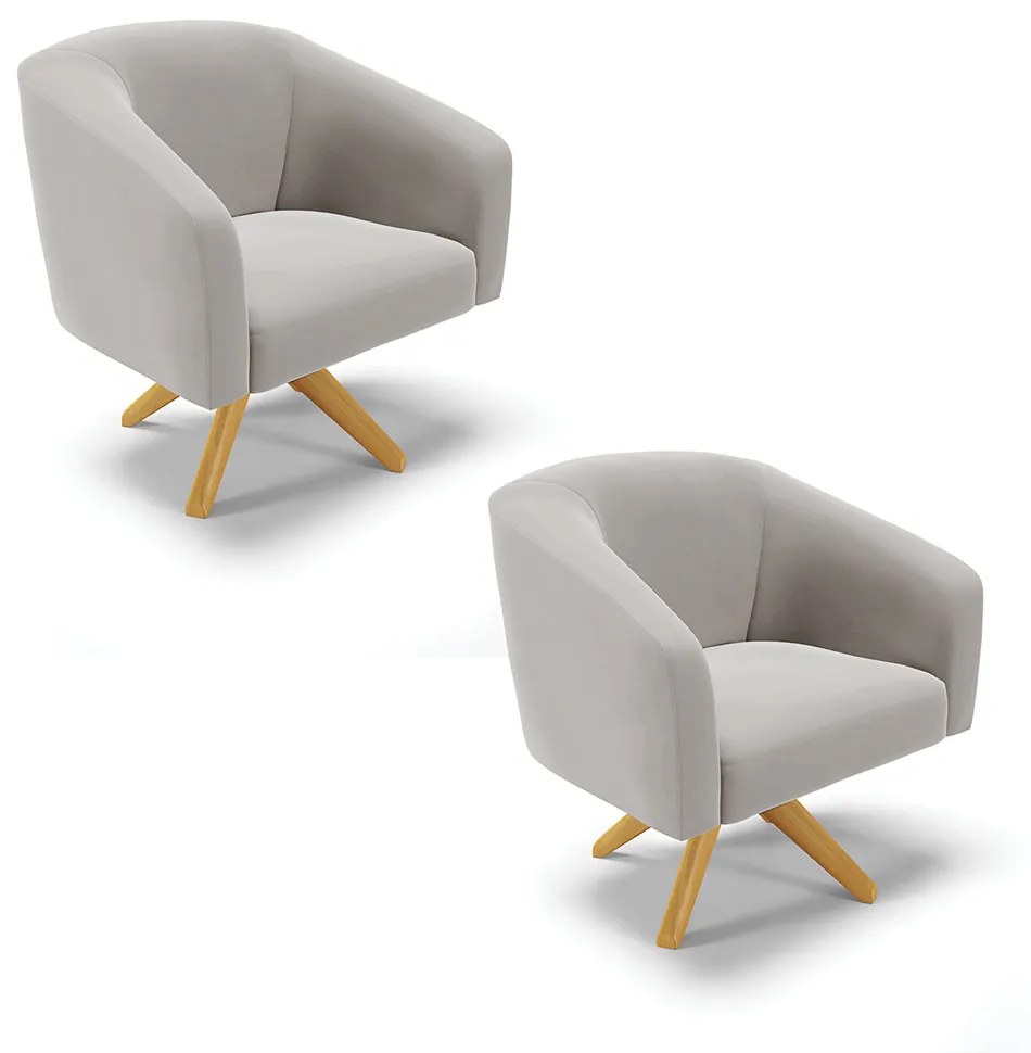 Poltrona Decorativa Giratória MA30 Kit 2 Stella  Veludo Cinza D03 - D'Rossi