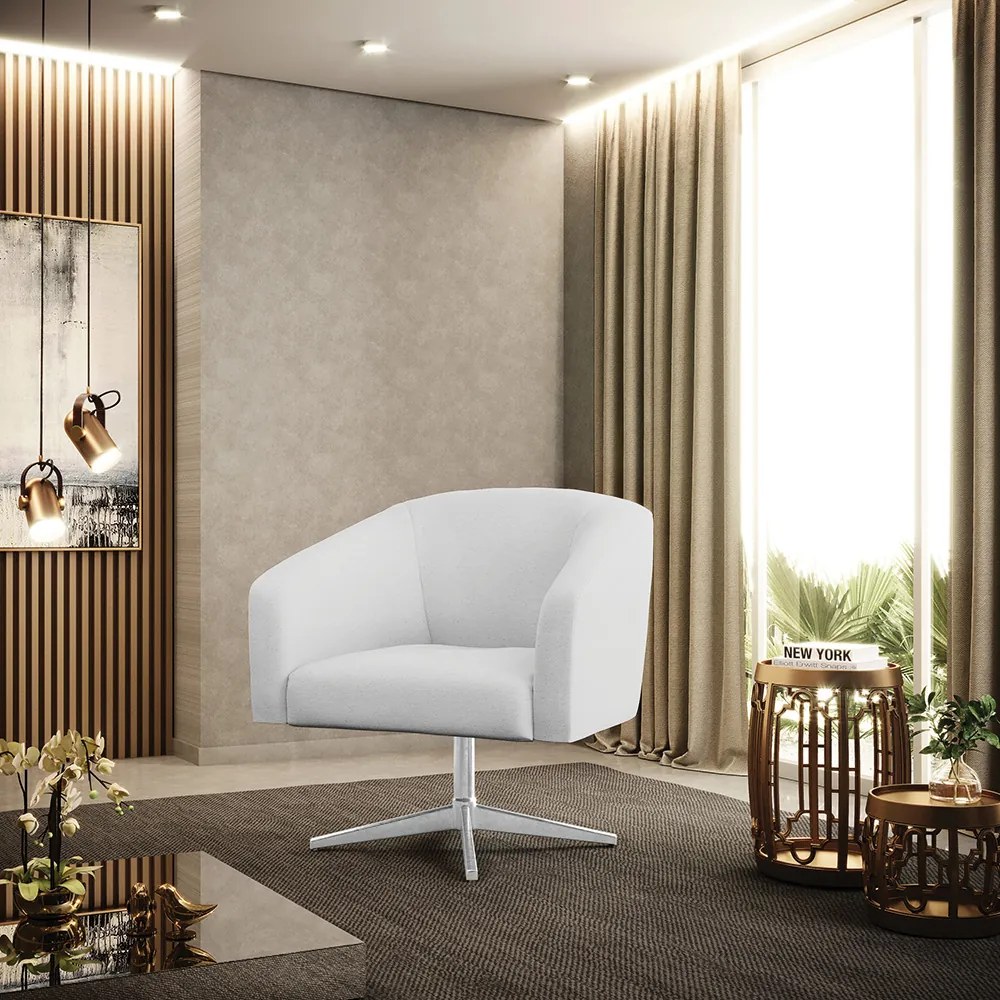 Poltrona Decorativa Giratória Cromada Stella Linho D03 - D'Rossi - A05 Cinza
